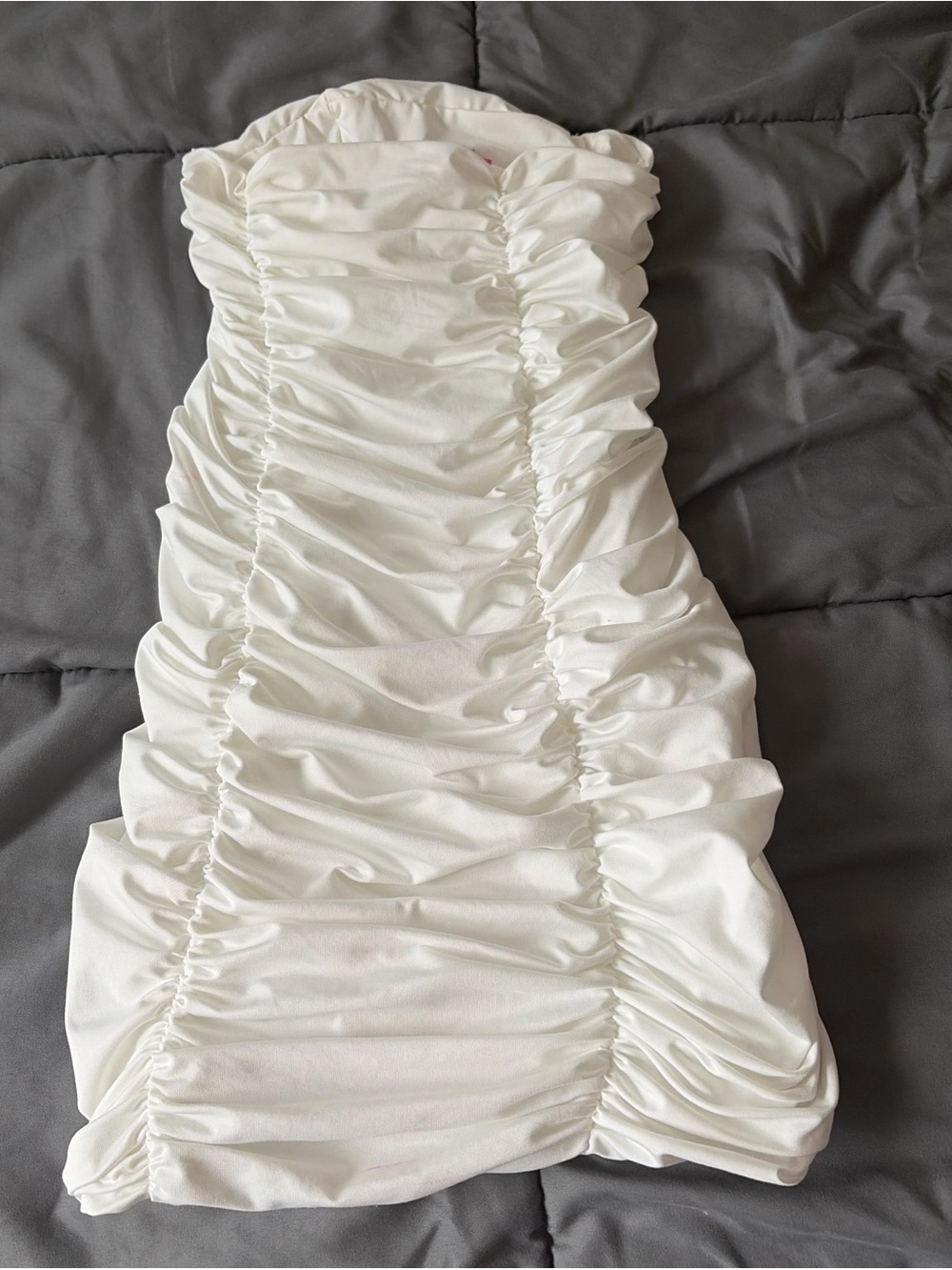 Edikted White Ruched Strapless Dress